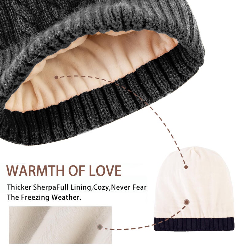 PAGE ONE Women Winter Pom Pom Beanie Hats Warm Fleece Lined,Chunky Trendy Cute Chenille Knit Twist Cap - Image 3